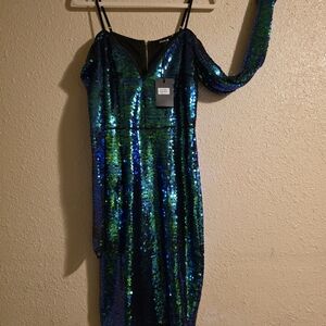 Dazzling Sequin Mini Dress in Blue and Green